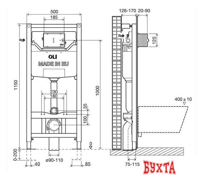 Инсталляция для унитаза OLI 885052+889313 (gun metal) 4