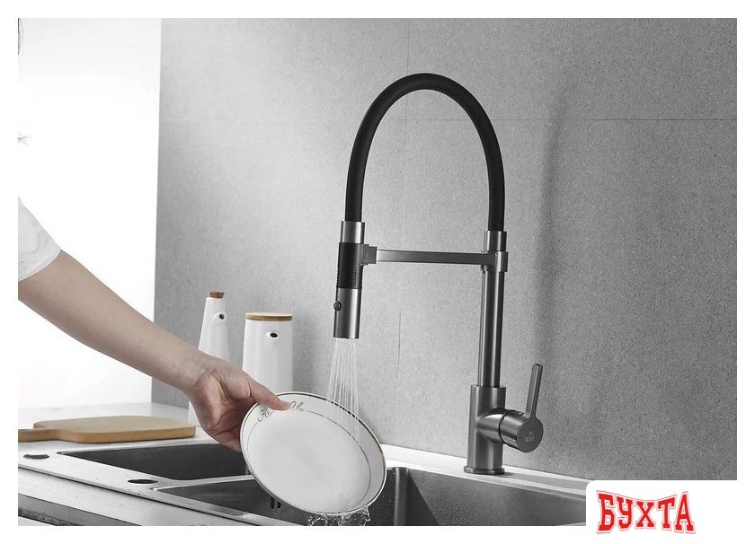 Смеситель Rose R133T (оружейная сталь) 5