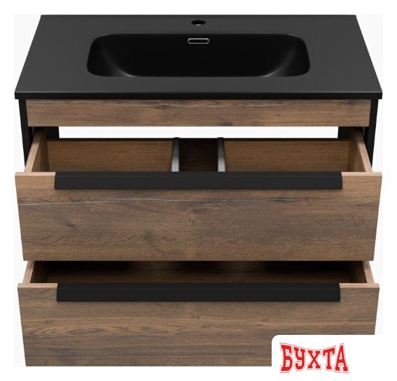 Мебель для ванных комнат Brevita Тумба под умывальник Monsour 80 MON-09080-0102Я (черный/темное дерево) 2
