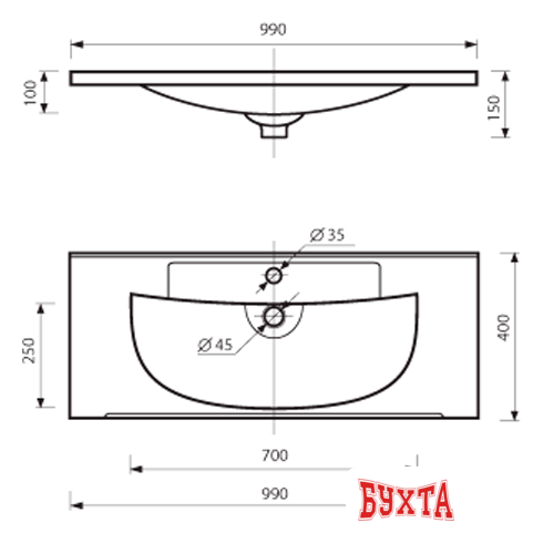 Умывальник Misty Evva 100 Р-Евв14100-Д 2