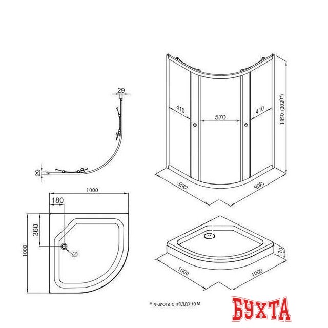 Душевой уголок Triton Альфа Хром А1 100х100 без поддона (прозрачное стекло) 2