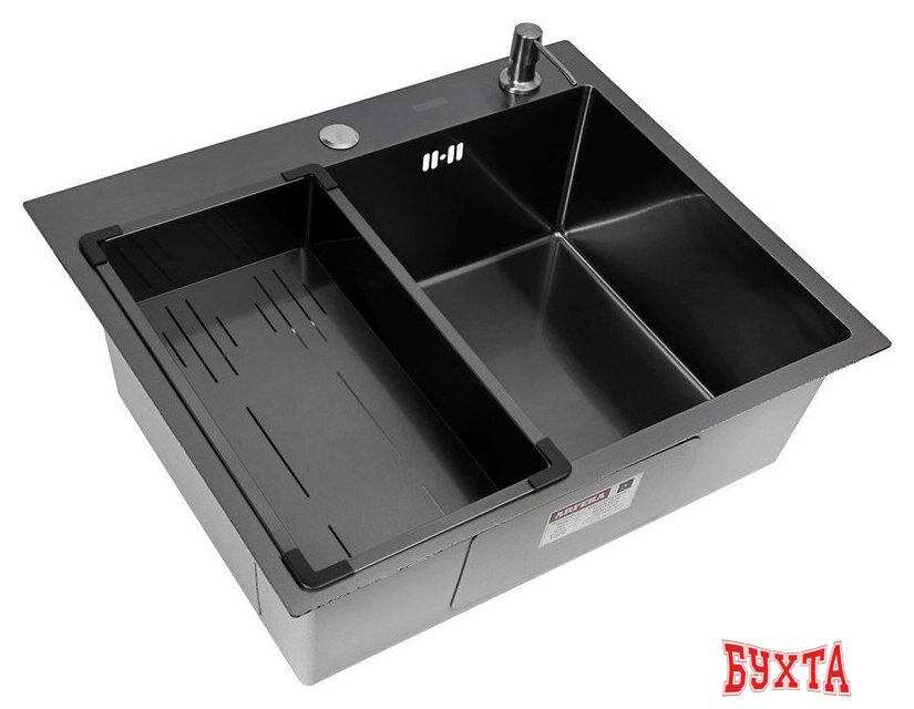 Кухонная мойка ARFEKA Eco AR мойка 600*500, коландер G, дозатор Black