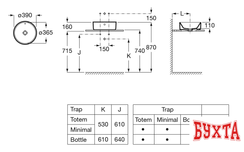 Умывальник Roca The Gap Round A3270MJ000 2