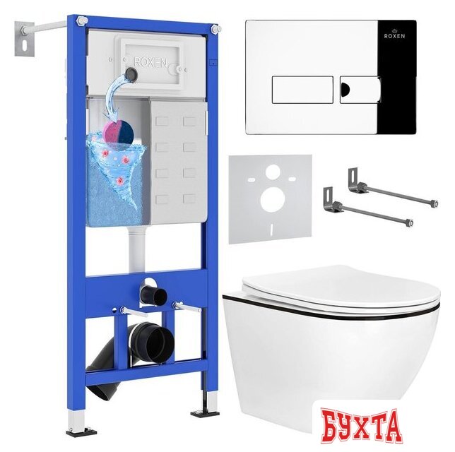 Унитаз подвесной Roxen Antares Black в комплекте с инсталляцией StounFix Dual Fresh 6 в 1 964772 (кнопка: хром глянец) 2