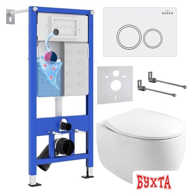 Унитаз подвесной Roxen Egg в комплекте с инсталляцией StounFix Dual Fresh 6 в 1 964008 (кнопка: белый глянец) 1