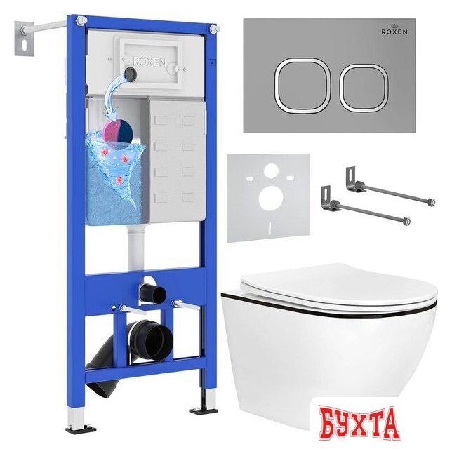 Унитаз подвесной Roxen Antares Black в комплекте с инсталляцией StounFix Dual Fresh 6 в 1 964715 (кнопка: хром матовый) 2