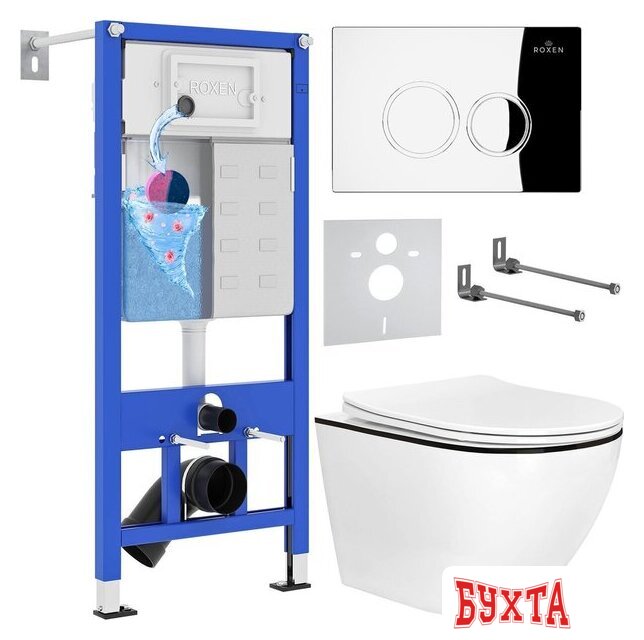 Унитаз подвесной Roxen Antares Black в комплекте с инсталляцией StounFix Dual Fresh 6 в 1 964658 (кнопка: хром глянец) 2