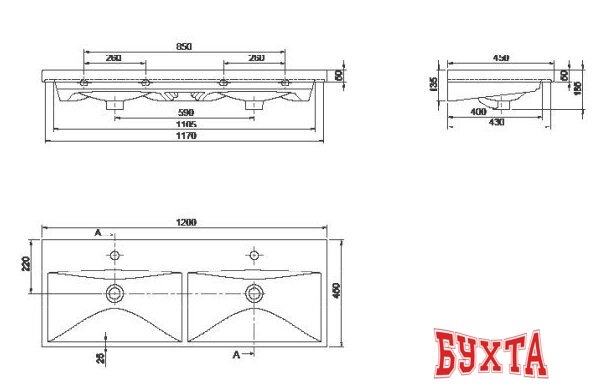 Умывальник CeraStyle Elite VB032B52T00 2