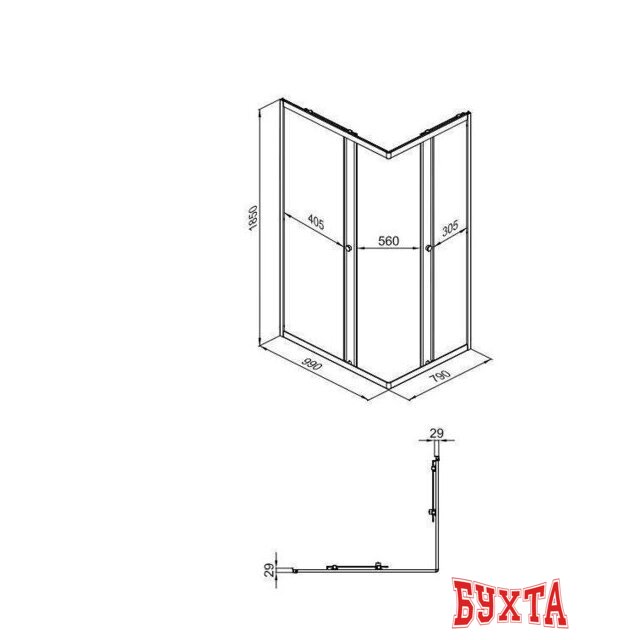 Душевой уголок Triton Вента Хром А1 100х80 без поддона (прозрачное стекло) 2