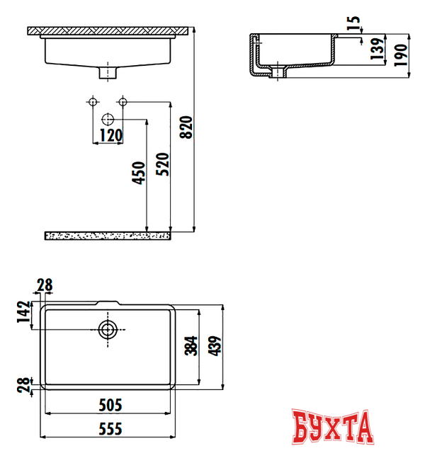Умывальник Creavit TP 51x38 TP738-00CB00E-0000 2