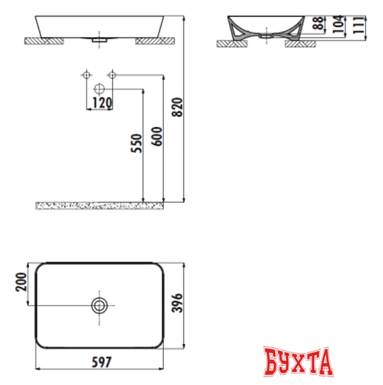 Умывальник Creavit Ultra 60x40 UL060-00CB00E-0000 2