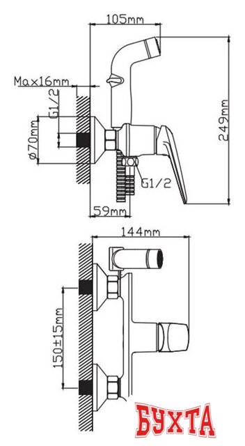 Смеситель с лейкой для биде Diadonna D173-20 2
