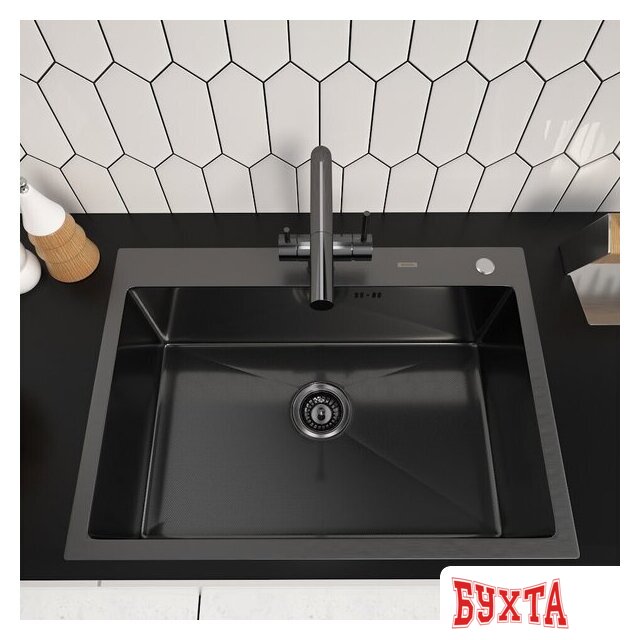 Кухонная мойка ARFEKA ECO AR 700*500 BLACK PVD NANO DECOR MILLET GRAINS 2