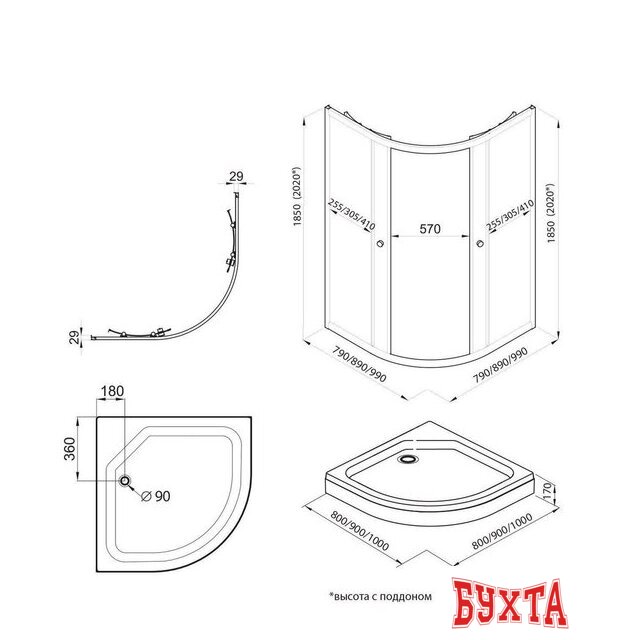 Душевой уголок Triton Альфа Блэк А1 100х100 без поддона (прозрачное стекло) 2