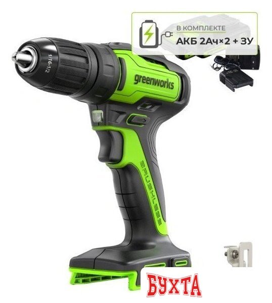 Дрель-шуруповерт Greenworks GD24DD35K2 3704007CUC (с 2-мя АКБ)