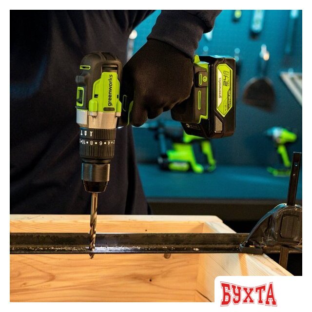 Ударная дрель-шуруповерт Greenworks GD24DD60 3704107CUB (с 1-им АКБ) 3