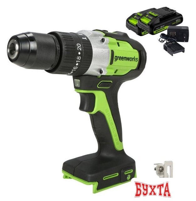 Ударная дрель-шуруповерт Greenworks GD24DD60 3704107CUC (с 2-мя АКБ) 1