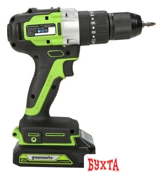 Ударная дрель-шуруповерт Greenworks GD24DD60 3704107CUC (с 2-мя АКБ) 2