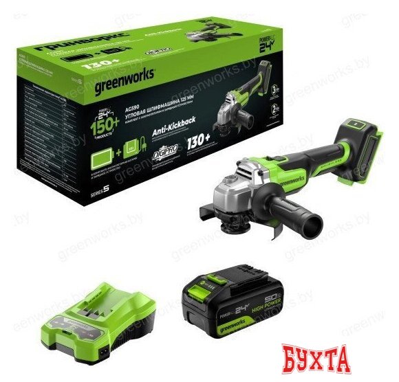 Угловая шлифмашина Greenworks AG590 3201007CUG (с 1-им АКБ, сумка) 2