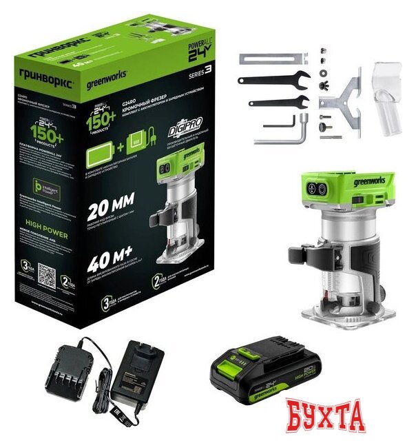 Кромочно-петельный фрезер Greenworks G24RO 3502507CUA (с 1-им АКБ) 1