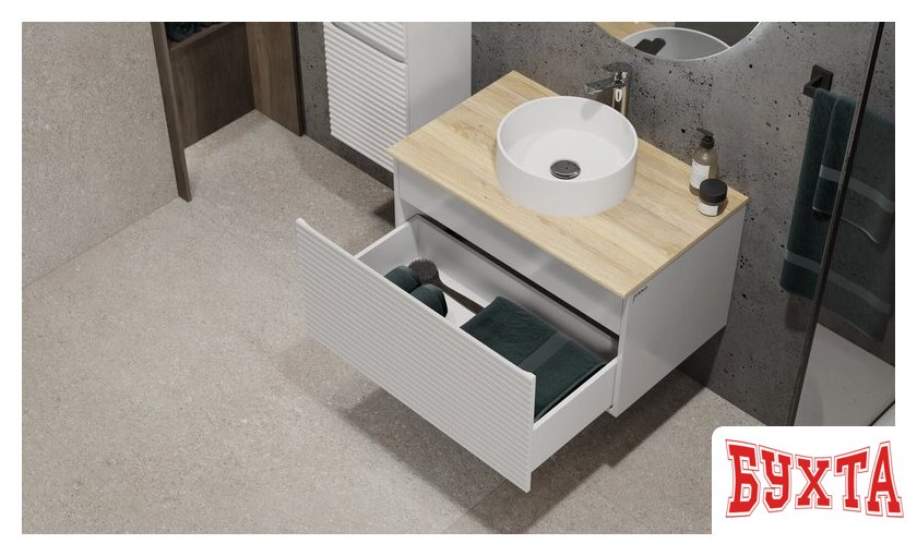 Мебель для ванных комнат Jorno Тумба под умывальник Cossety 80 Coss.01.80/P/W-DG/JR (белый/дуб мавелла голд) 3