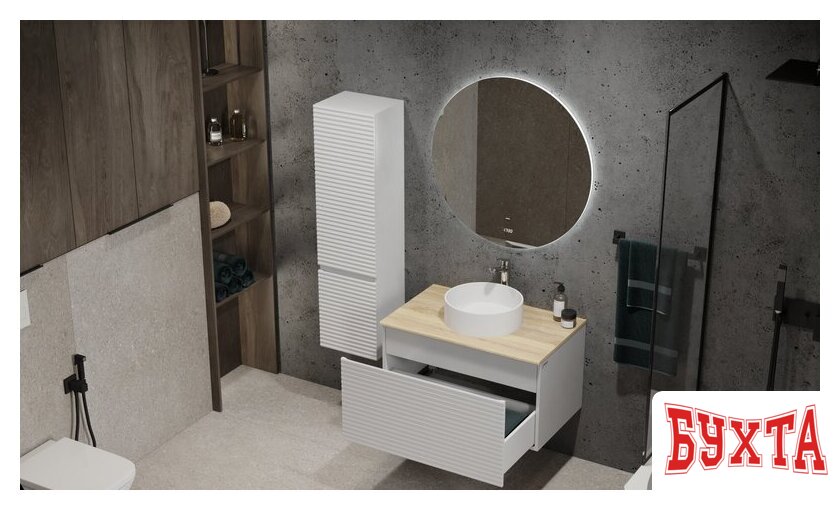 Мебель для ванных комнат Jorno Тумба под умывальник Cossety 80 Coss.01.80/P/W-DG/JR (белый/дуб мавелла голд) 4