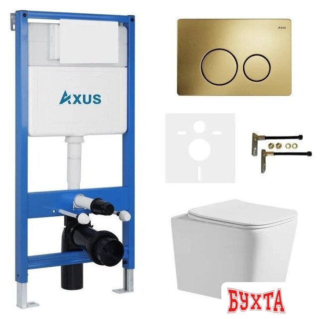 Унитаз подвесной Axus 2303 с инсталляцией 011D и кнопкой 097IG