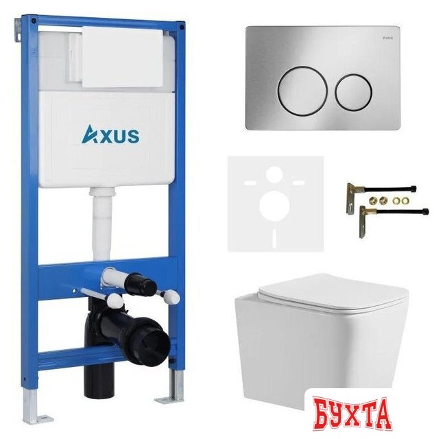 Унитаз подвесной Axus 2303 с инсталляцией 011D и кнопкой 097IS