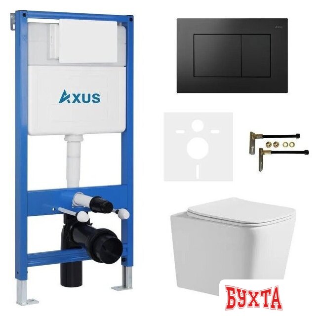 Унитаз подвесной Axus 2303 с инсталляцией 011D и кнопкой 097JB