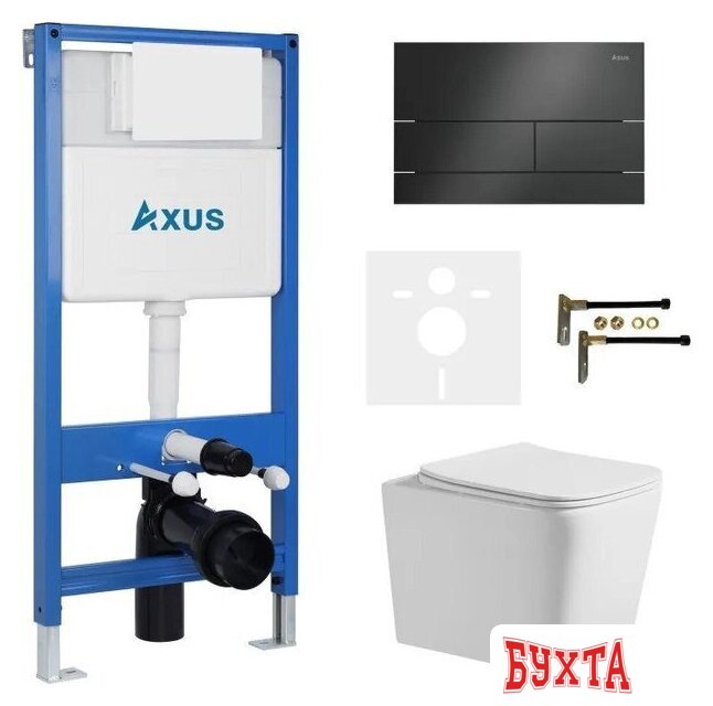 Унитаз подвесной Axus 2303 с инсталляцией 011D и кнопкой 097TB