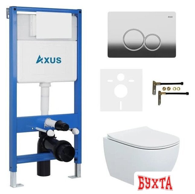 Унитаз подвесной Axus 2318 с инсталляцией 011D и кнопкой 097EC