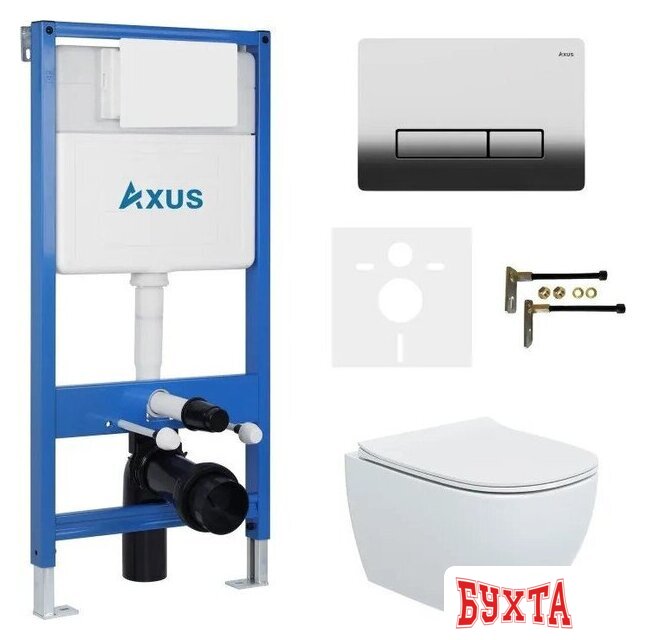 Унитаз подвесной Axus 2318 с инсталляцией 011D и кнопкой 097HDC