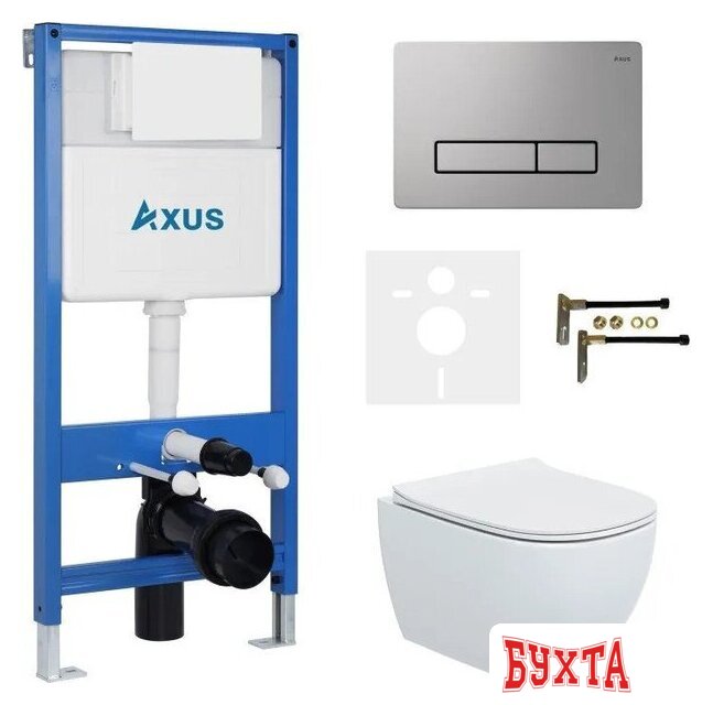 Унитаз подвесной Axus 2318 с инсталляцией 011D и кнопкой 097HDS