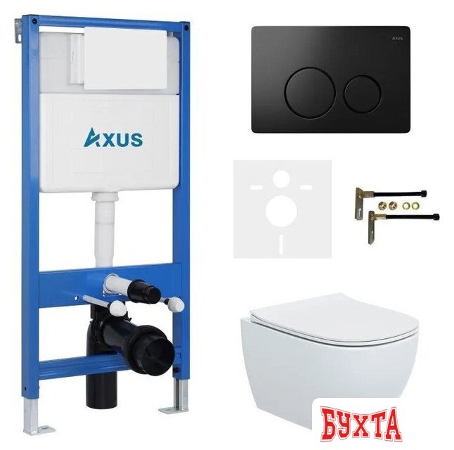 Унитаз подвесной Axus 2318 с инсталляцией 011D и кнопкой 097IB