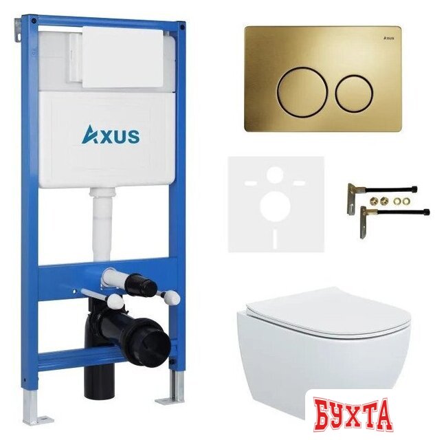 Унитаз подвесной Axus 2318 с инсталляцией 011D и кнопкой 097IG