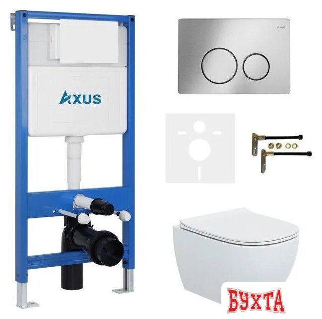 Унитаз подвесной Axus 2318 с инсталляцией 011D и кнопкой 097IS