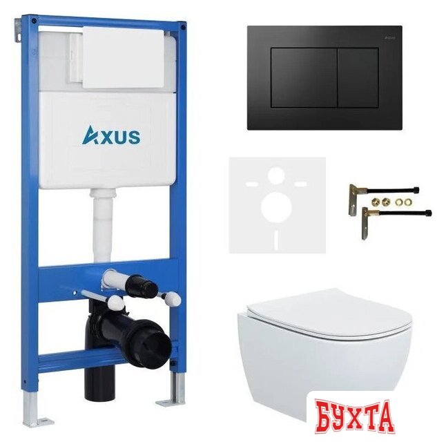 Унитаз подвесной Axus 2318 с инсталляцией 011D и кнопкой 097JB