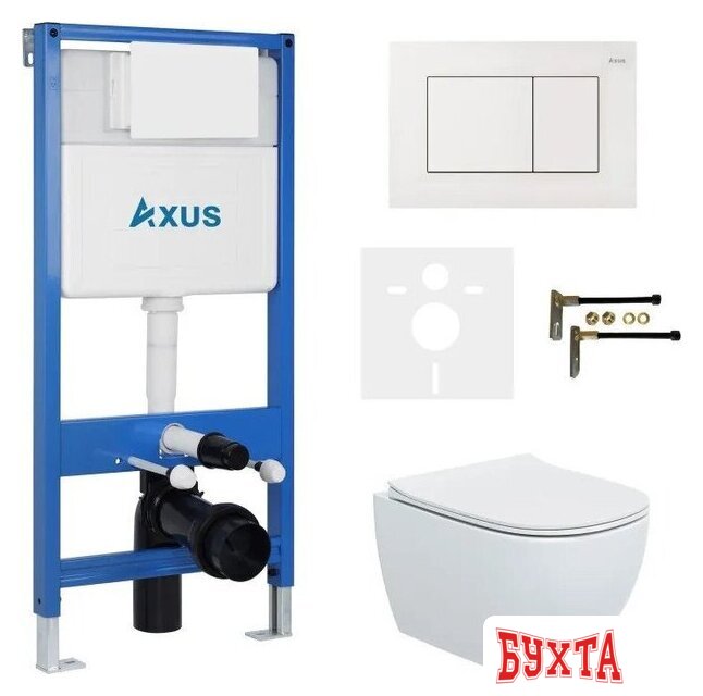 Унитаз подвесной Axus 2318 с инсталляцией 011D и кнопкой 097JW