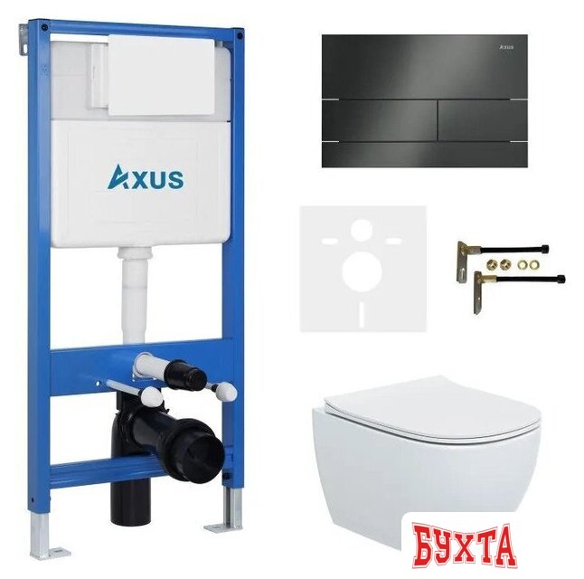 Унитаз подвесной Axus 2318 с инсталляцией 011D и кнопкой 097TGG