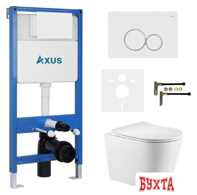 Унитаз подвесной Axus 2380 с инсталляцией 011D и кнопкой 097EW