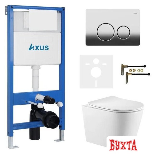 Унитаз подвесной Axus 2380 с инсталляцией 011D и кнопкой 097IC