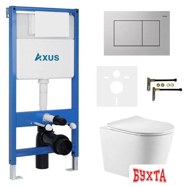 Унитаз подвесной Axus 2380 с инсталляцией 011D и кнопкой 097JS