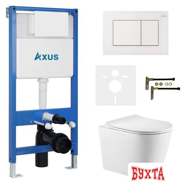 Унитаз подвесной Axus 2380 с инсталляцией 011D и кнопкой 097JW