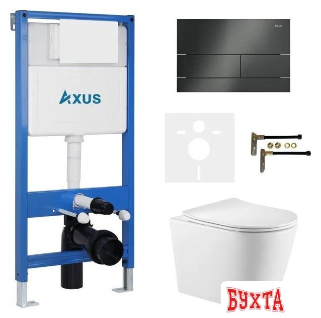 Унитаз подвесной Axus 2380 с инсталляцией 011D и кнопкой 097TGG