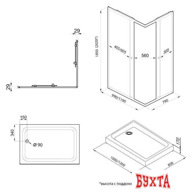 Душевой уголок Triton Вента БВ Вельвет 120х80 (с поддоном) 5