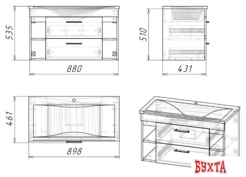 Мебель для ванных комнат Axus Тумба под умывальник Миранда 90 3