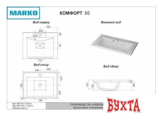 Умывальник Marko Комфорт 65 2