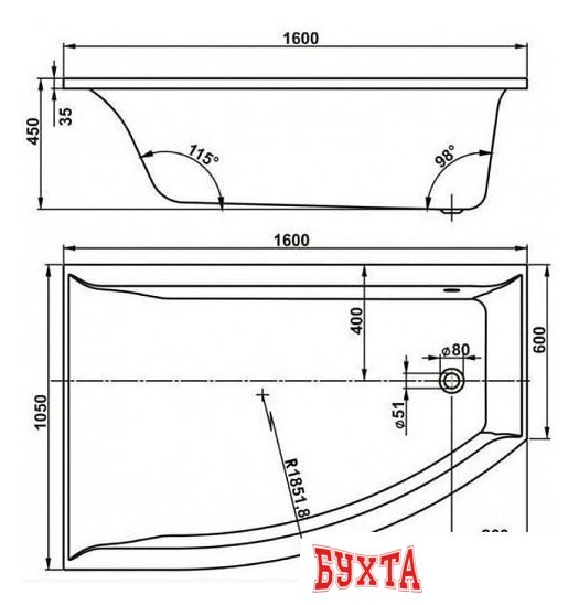 Ванна VagnerPlast Veronela 160x105 L (с каркасом и экраном) 2