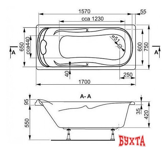 Ванна VagnerPlast Charitka 170x75 (с каркасом и 2 экранами) 2