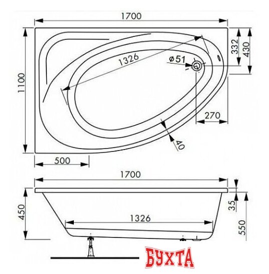 Ванна VagnerPlast Hapi 170x110 L 2